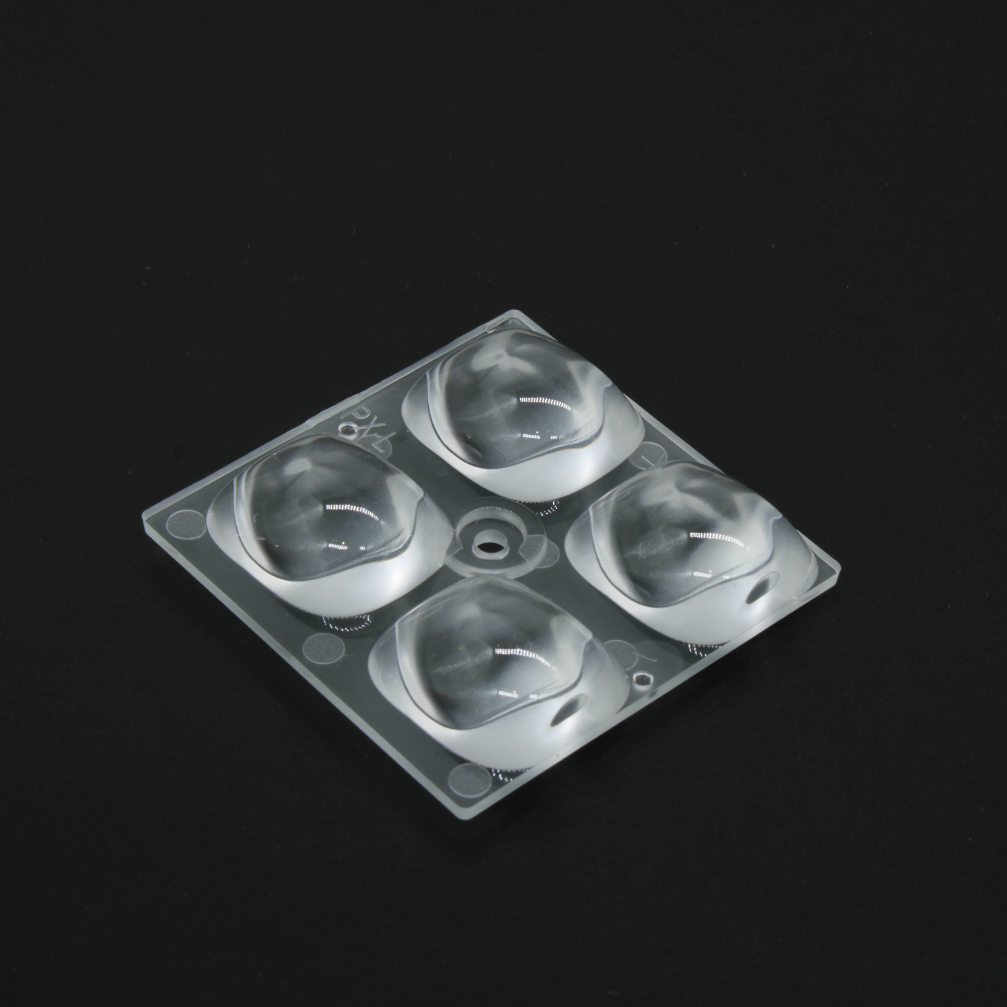 ARX50D4LED5050PX-L - Групповая квадратная линза 2x2 на 4 светодиода 5050/3030 эфф=93%   пешеходная ассиметр. диаграмма (левая сторона), 50x50mm H:9,76mm, PMMA