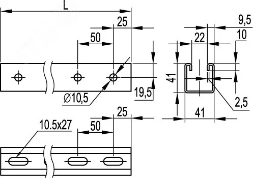 Профиль С-образный 41х41 L=1000 толщина 2.5мм BPM4110