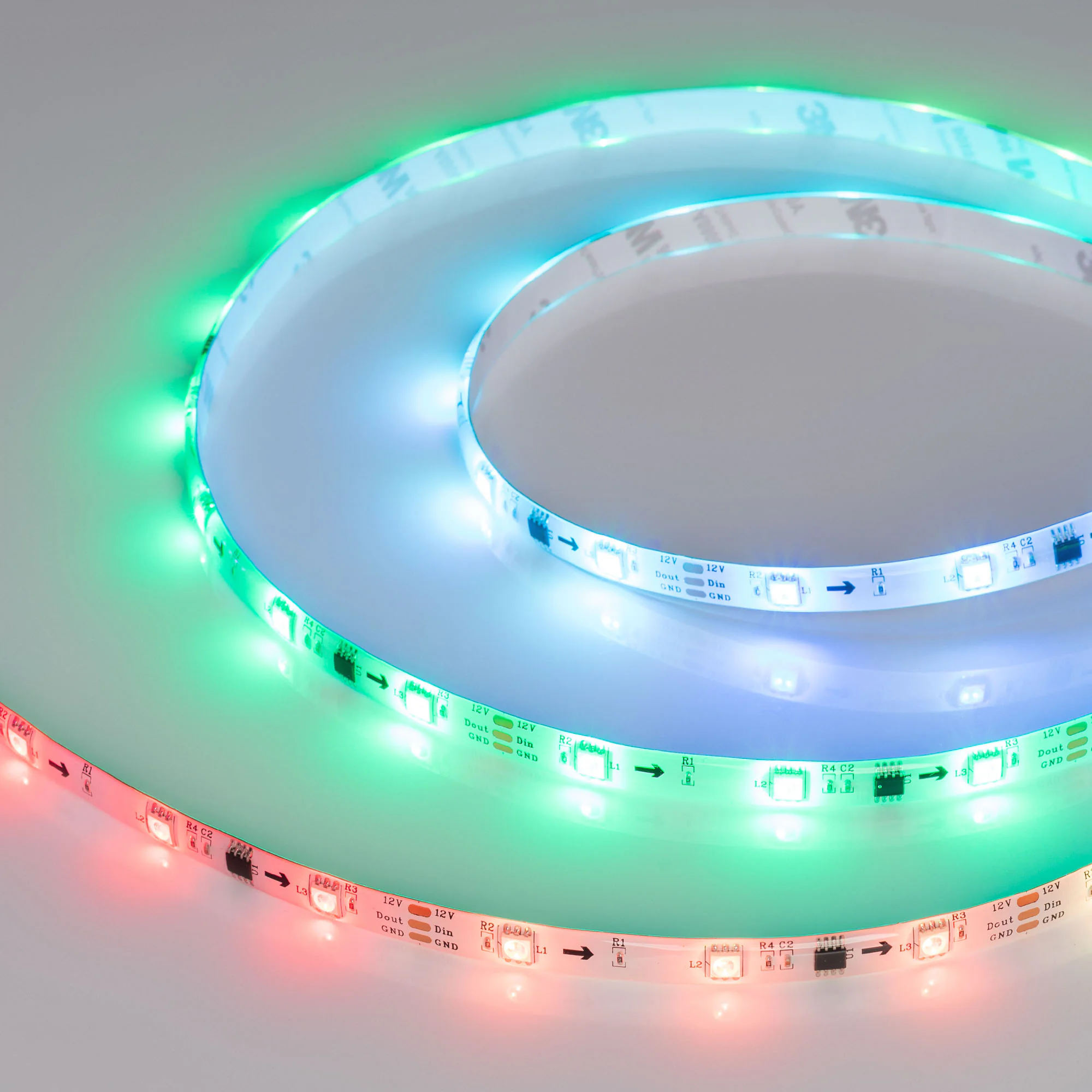 Лента герметичная SPI-SE-B30-10mm 12V RGB-PX3 (7.2W/m, IP65, 5060, 5m) 026369(2) - Герметичная лента «Бегущие огни» с микросхемой 16703, с покрытием Silicone glue (IP65) - для применения в сухих и влажных помещениях. Длина 5м, 150шт LED RGB 5060, 10 pixel