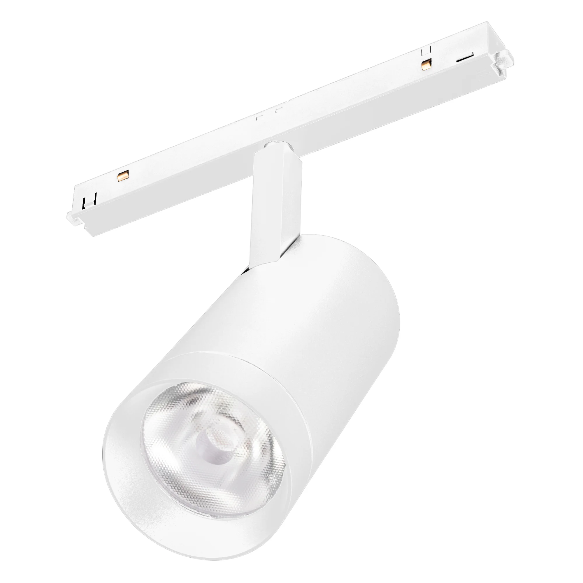 Светильник MAG-ORIENT-SPOT-R65-20W Day4000 (WH, 24 deg, 48V) 037122 - Светильник для магнитных треков MAG-ORIENT шириной 26 мм. Мощность 20 Вт, св. поток 2010 лм, 100 лм/Вт, дневной 4000 K, CRI>90, угол 24°, напряжение питания 48 В. Белый фигурный корпус 