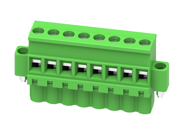 Розеточный разъем на кабель MC-RE5.0V07C-RK-0001 - Розеточный разъем, угловой, на кабель, шаг: 5.0 мм, 7 полюсов, фиксация провода винтовая, исполнение: с монтажными фланцами, 320V, 12A, цвет: зеленый