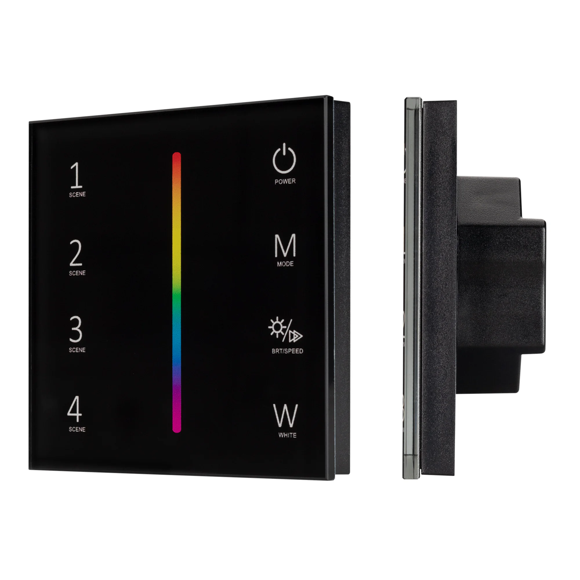 Панель SMART-P22-RGBW-G-IN Black (12-24V, 4x3A, Sens, 2.4G) 033766 - Встраиваемая сенсорная стеклянная панель 2.4 ГГц, цвет чёрный. Для управления светодиодными RGBW источниками света (ШИМ). Управление цветом с помощью сенсорной полосы. Работает в режиме 