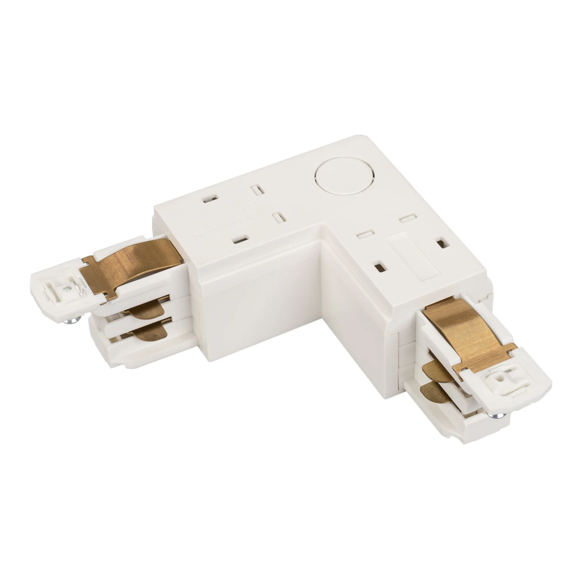 Коннектор угловой LGD-4TR-CON-L-INT-WH (D) 029300 - Угловой коннектор 90 градусов, питание по внутренней стороне. Цвет белый RAL9010. Габаритные размеры 102х102х32.5мм. Совместим только с шинопроводом серии D3P.