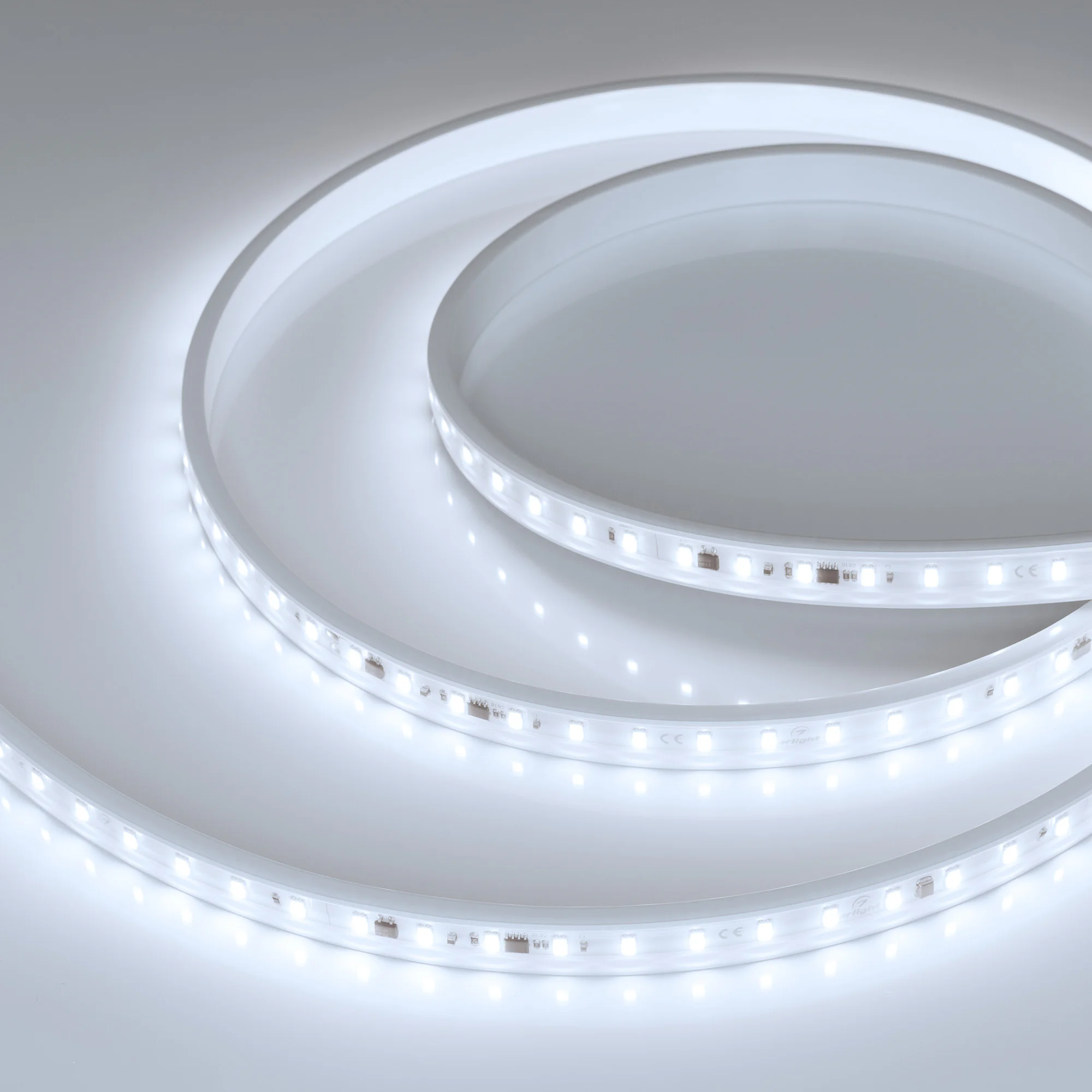Лента герметичная ARL-PV-С72-15.5mm 230V White6000 (14 W/m, IP65, 5630, 50m) 027051(2) - Герметичная IP65 (в PVC трубке, тип WP2) лента AC230V, светодиоды smd 5630, 72шт/м (3600шт на 50м), без скотча, крепление на скобы или профиль (не входят в комплект).