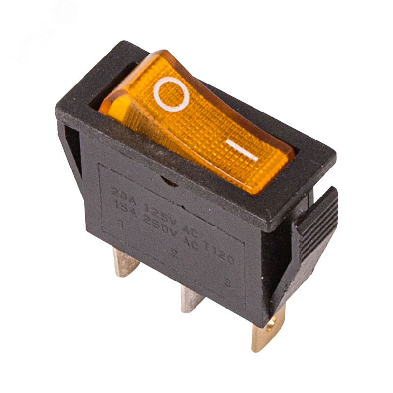 RWB-404 желтый - Выключатель клавишный с подсветкой ON-OFF (3c) 15А 250В