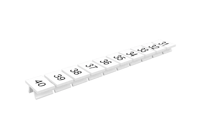 Маркировка  306801/31...40V - Маркировочные шильдики для клемм TU/TP/TC, сечением 4 мм кв., 10 шильдиков, нанесенные символы: 31…40, с вертикальным расположением, цвет белый