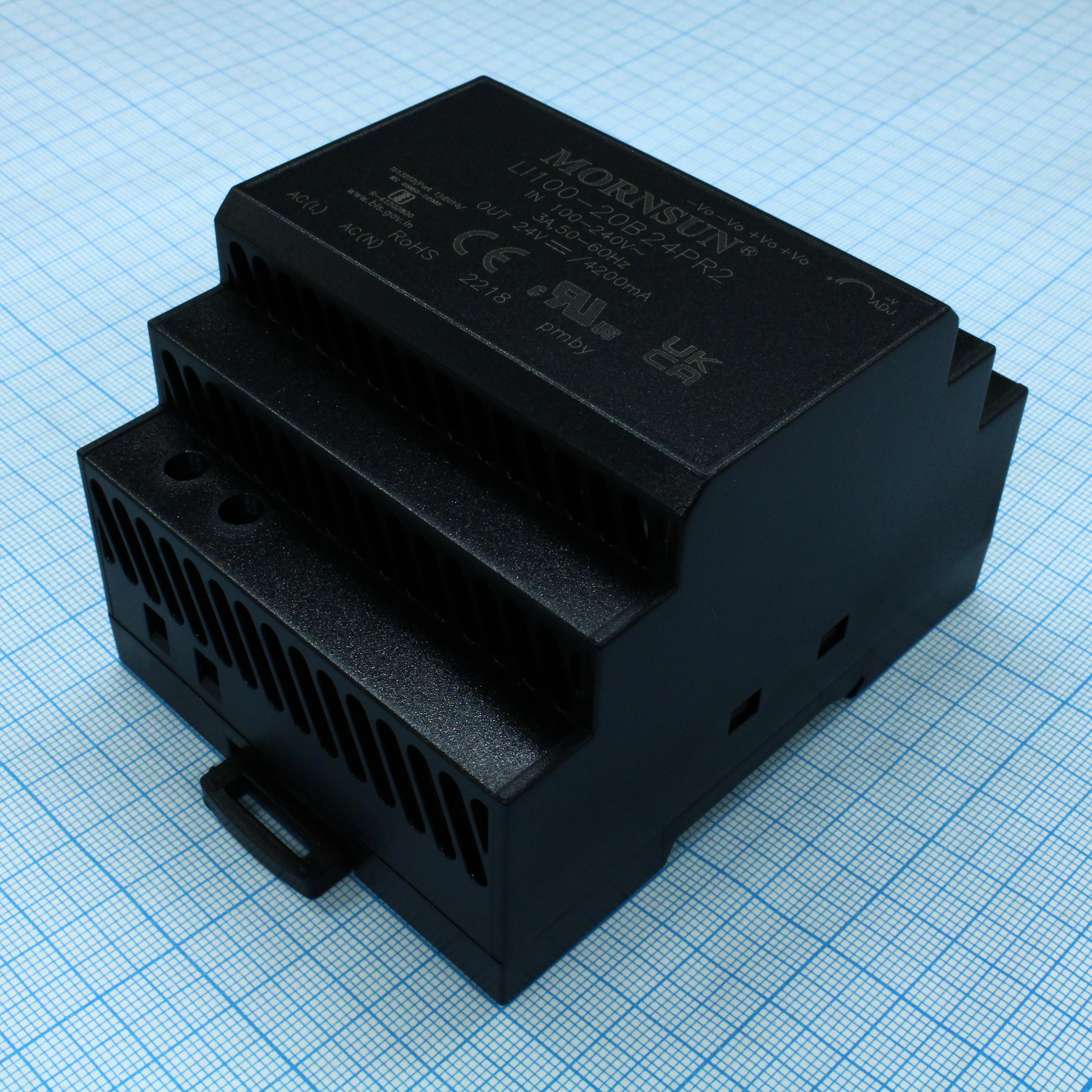 LI100-20B24PR2 - Преобразователь AC-DC на DIN-рейку  100Вт, выход 24В/4,2A, вход 85…264V AC, 47…63Гц изоляция 4000В AC -40…+70°С
