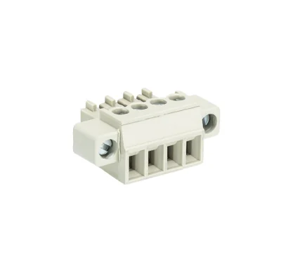 Розетка Wiecon 8513 B / 4 F OB - Розеточный разъем, угловой, на кабель, с монтажными фланцами, шаг 3,5 мм, 4 полюса, номинальное сечение: 1,5 мм кв., винтовая фиксация провода, 250V, 8А, без маркировки, цвет: серый, серия 8513 B