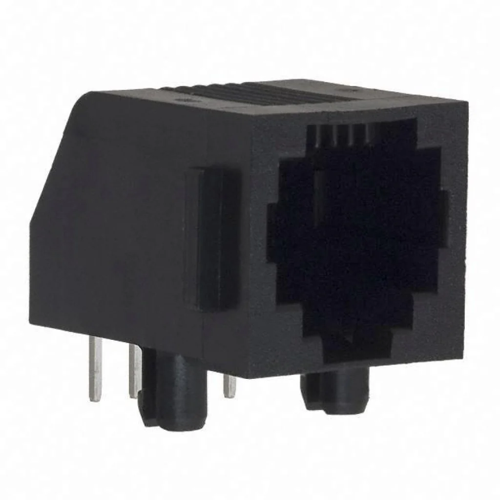 5555163-1 - Розетка 6P6C (RJ25) на плату угловая, 6 контакт(-ов), 6 вывод(-ов), 1 порт(-ов)