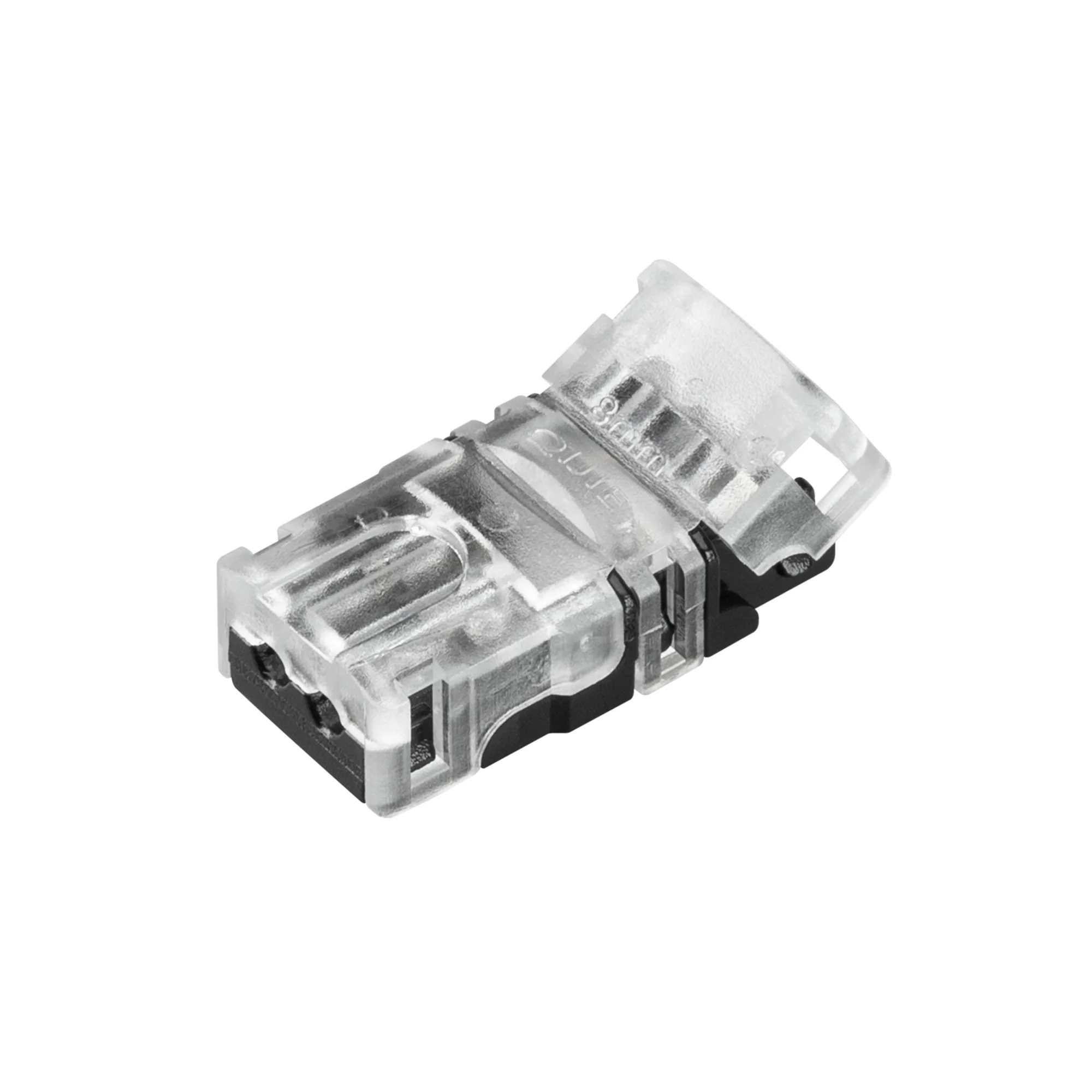 Коннектор HIP-MONO-8-2pin-STW 032235 - Одиночный коннектор (без провода) для подключения питания к одноцветным открытым лентам шириной 8 мм. Очистка провода питания (0,34-0,75 мм2) от изоляции не требуется. Материал - прозрачный пластик. Максимальный допу