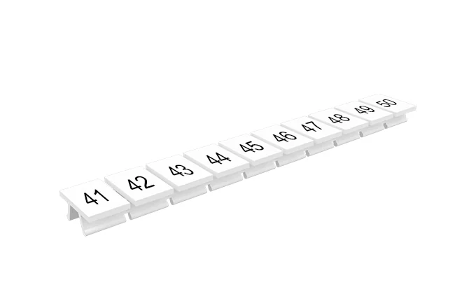 Маркировка  306801/41...50 - Маркировочные шильдики для клемм TU/TP/TC, сечением 4 мм кв., 10 шильдиков, нанесенные символы: 41…50, с горизонтальным, расположением, цвет белый