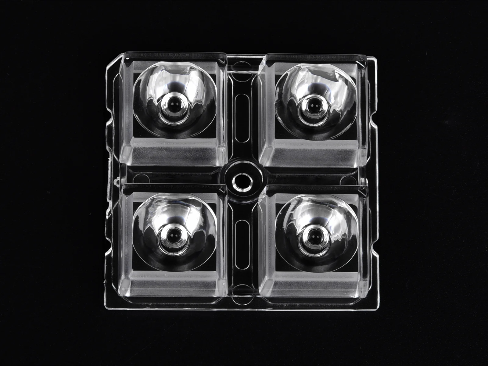 ALHB50D4LED3535T10G - Групповая квадратная линза 2x2 на 4 светодиода 3535/3030 эфф=93%, ~10°,  50x50mm   H:7.95mm PMMA