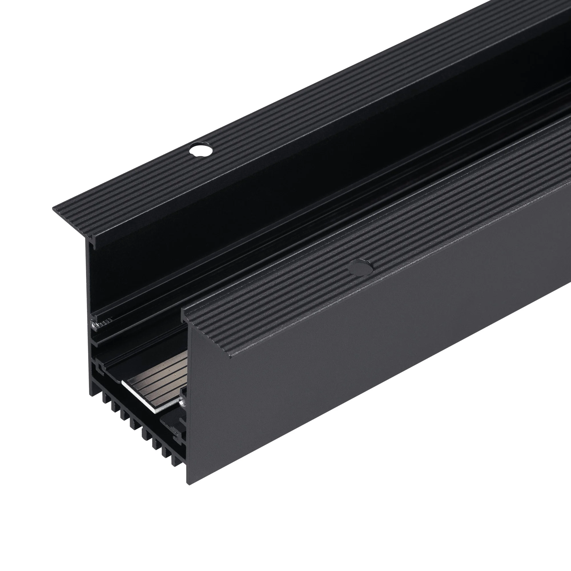 Трек встраиваемый MAG-TRACK-4560-F-3040 (BK, 5LN) 046830 - Встраиваемый магнитный трек с фланцем, длина 3040мм. DC24V. Материал алюминий, цвет черный. Две заглушки в комплекте. 5 токопроводящих дорожек (возможность управления DALI) Размер ДxШxВ: 3000x45x6