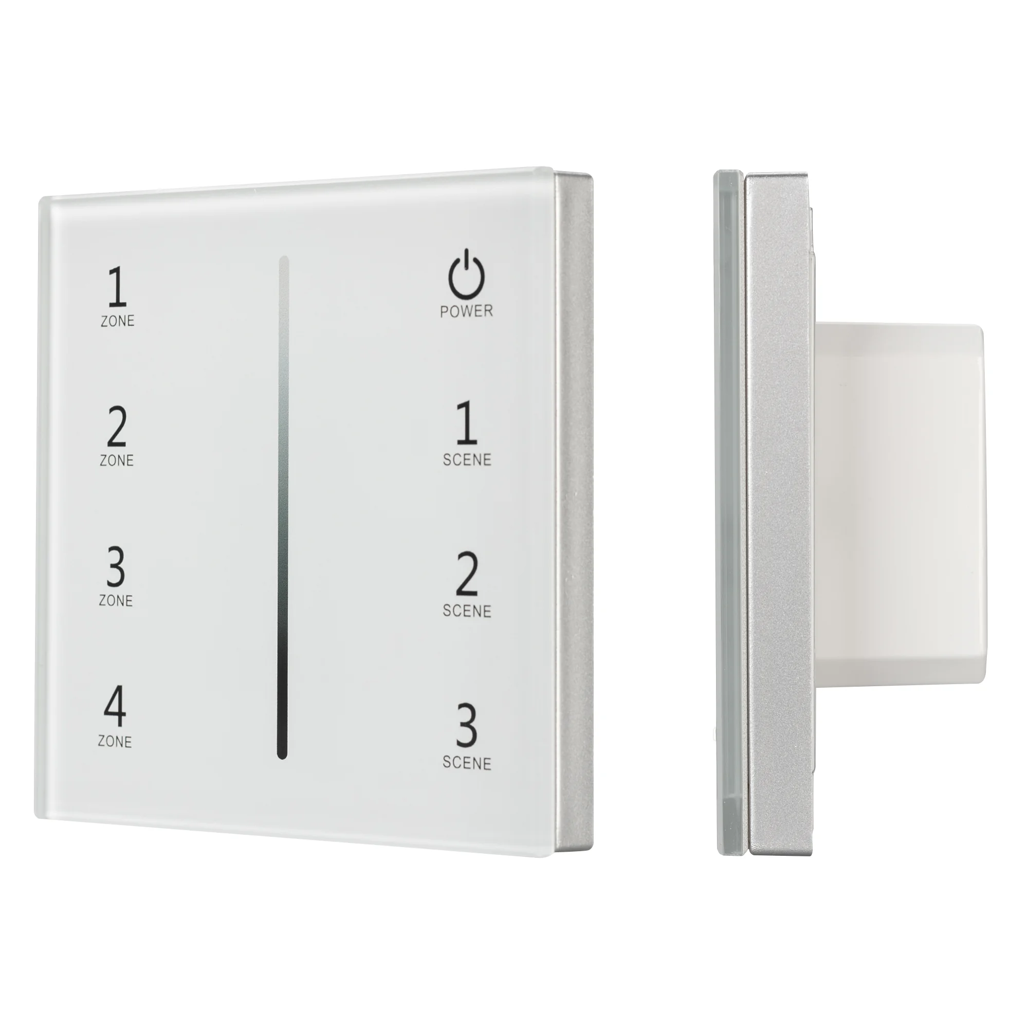 Панель Sens SMART-P29-DIM White (230V, 4 зоны, 2.4G) 027103 - Встраиваемая сенсорная стеклянная панель 2.4 ГГц, цвет белый. Для управления яркостью с помощью сенсорной полосы. Питание/рабочее напряжение AC 85-265V, 4 зоны управления, память 4 сцен. Функци
