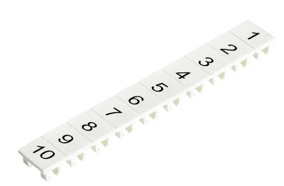 Шильдик BEZ.STRF.9705A/5/10 B 1- 10 - Маркировка для клемм сечением 2,5 мм.кв., шириной 5 мм, 10 шильдиков, белая, нанесенные знаки: 1-10, горизонтальная