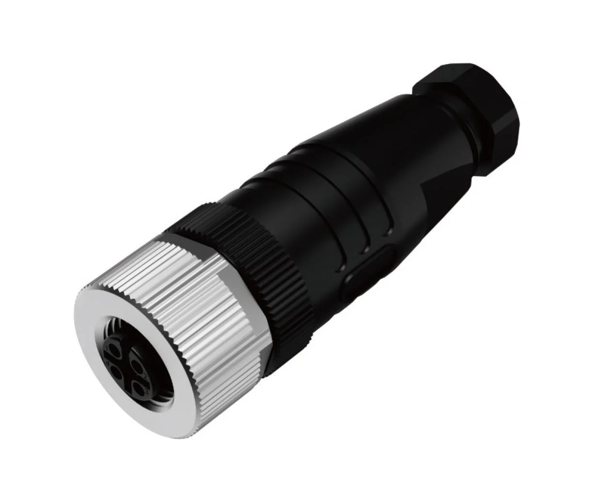 Розеточный разъем M12A04FPSFWSR406001 - Розеточный разъем на кабель, 4 полюса, M12, прямой, A-Code, диаметр кабеля: 4,0-6,0 мм, 4А, 250V, корпус из пластика, резьбовое соединение: цинк