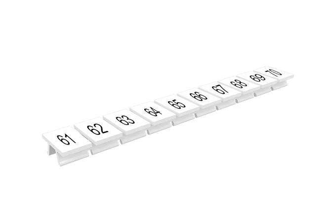 Маркировка  308801/61...70 - Маркировочные шильдики для клемм TU/TP/TC, сечением 6 мм кв., 10 шильдиков, нанесенные символы: 61…70, с горизонтальным, расположением, цвет белый