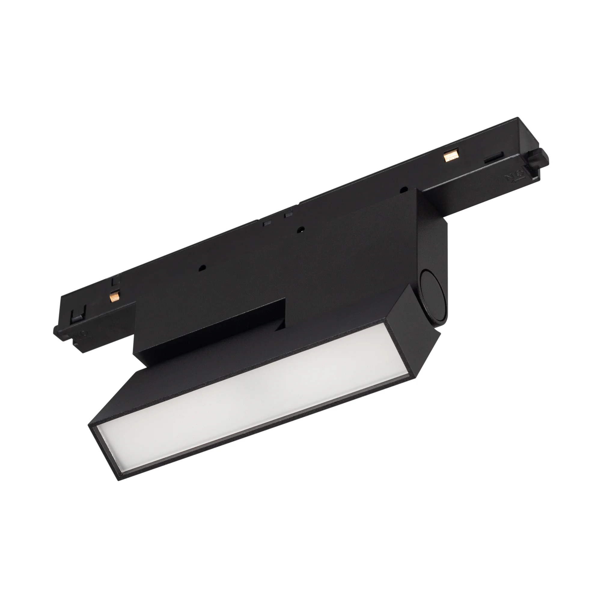 Светильник MAG-ORIENT-FLAT-FOLD-S195-6W Day4000 (BK, 80 deg, 48V) 034657(1) - Светильник для магнитных треков MAG-ORIENT шириной 26мм. Мощность 6 Вт, св. поток 375 лм, 63 лм/Вт, дневной 4000 K, CRI>90, угол 80°, напряжение питания 48 В. Черный прямоугольн