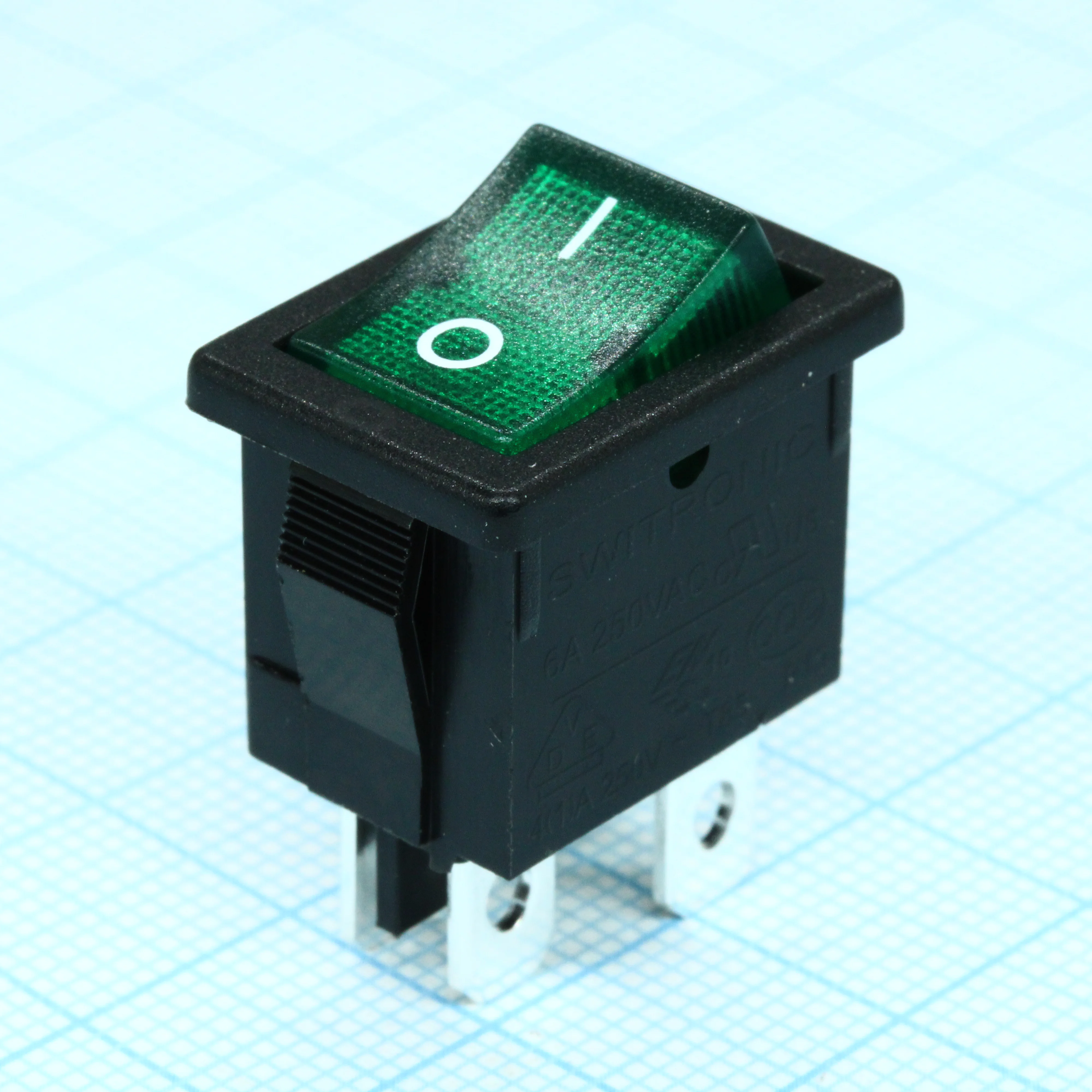 R19-20IBGNBT2-G - Выключатель клавишный с подсветкой 6А 250В ON-OFF 4 Pin -зеленый-