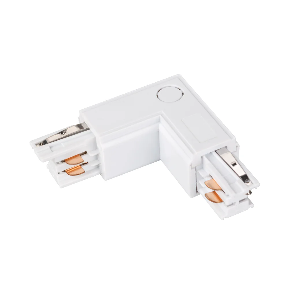 Коннектор угловой LGD-4TR-CON-L-EXT-WH (C) 024718 - Угловой коннектор 90 градусов, питание по внешней стороне (определение необходимого коннектора происходит относительно контакта заземления системы). Цвет белый. 99х99х33 мм с контактами, 66х66х33 мм без 