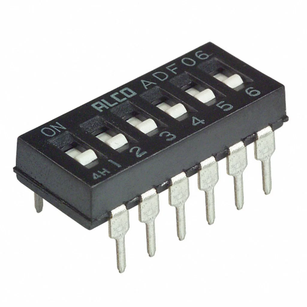 1825002-9 - Switch DIP OFF ON SPST 6 Flush Slide 0.1A 24VDC PC Pins 2.54mm Thru-Hole Tube
