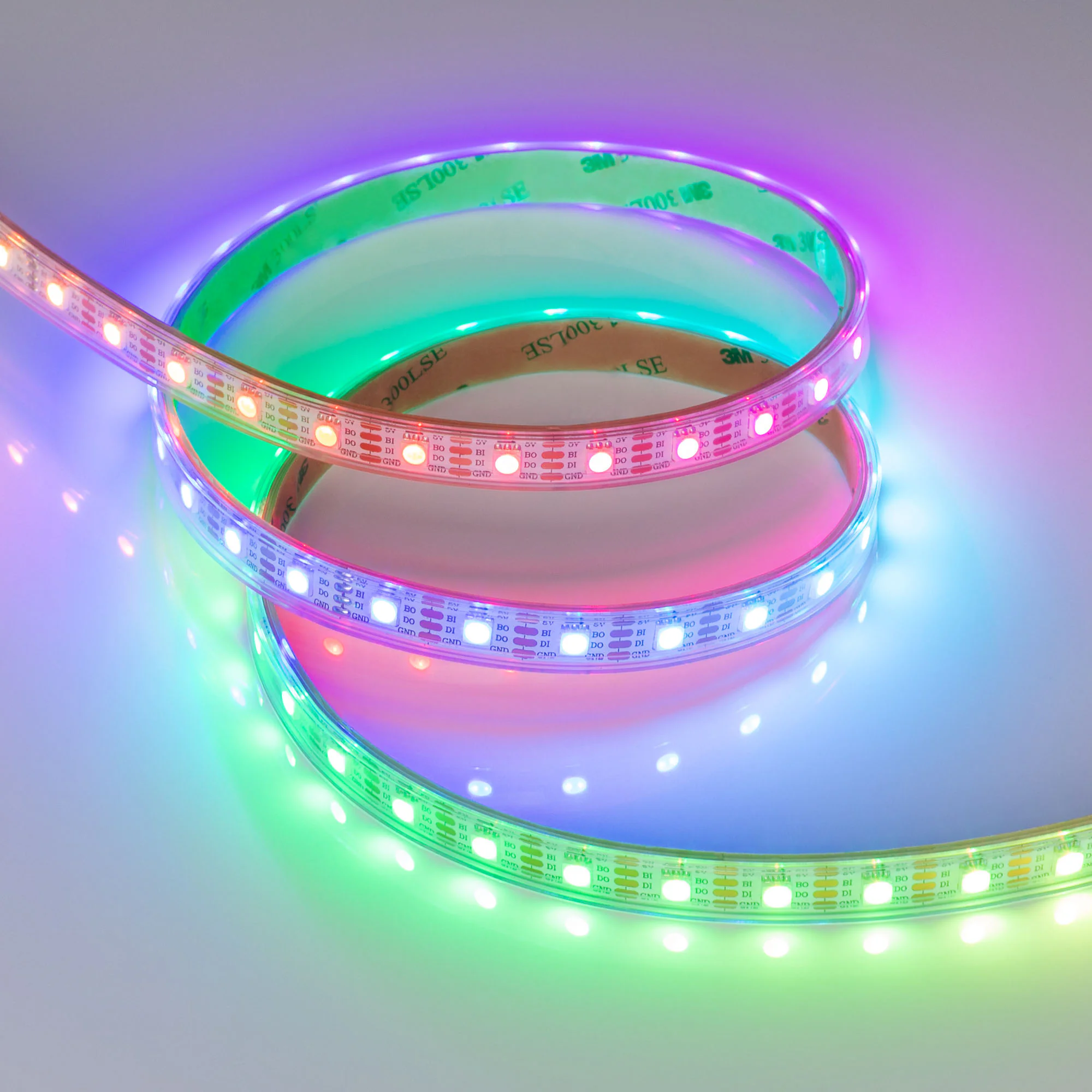 Лента герметичная SPI-P-B60-12mm 5V RGB-PX1-BPT (12 W/m, IP66, 5060, 5m) 041167 - Светодиодная лента SPI-B60, герметичная IP66 (P - силиконовая трубка), микросхема SK6812. Светодиоды 5060, 60 шт/м (1 pixel = 1 LED), белая плата, скотч 3М. Цвет RGB, угол 1