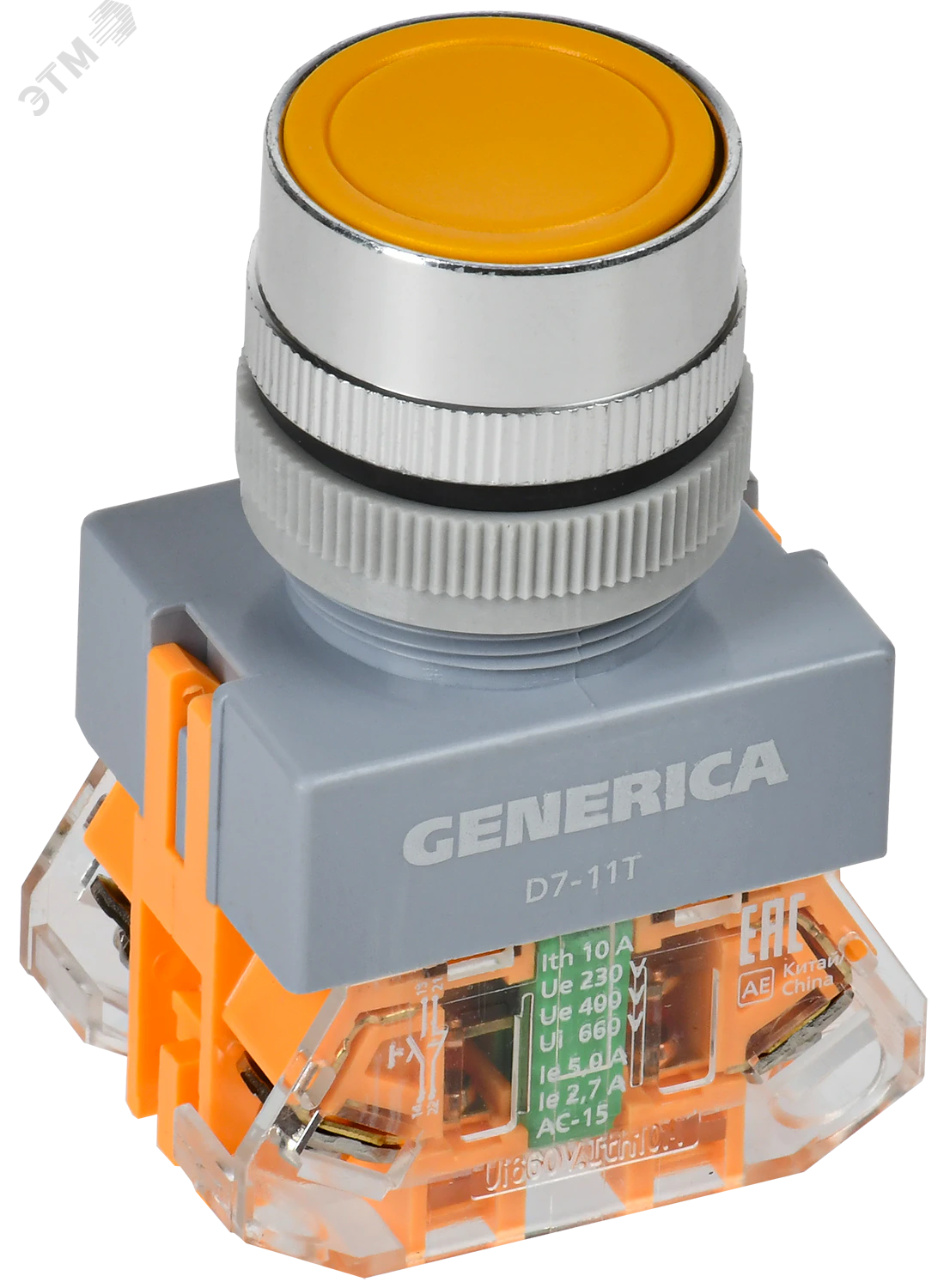 Кнопка D7-11T d=22мм 1з+1р с фикс. жел. GENERICA BBT50-11T-3-21-K05-G