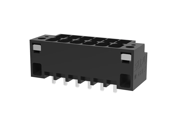 Вилочный разъем на плату MC-DPT3.5V12-F-BK-2000 - Вилочный разъем, вертикальный, 2 этажа, на плату, шаг: 3.5 мм, 12x2 полюсов, фиксация на плате пайкой, исполнение: с монтажными фланцами, 160V, 8A, цвет: черный