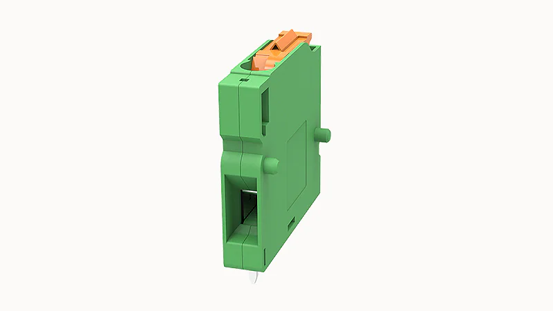 PCB клемма DSMT2.5-5.08-01P-14 - Клемма PCB, на плату, пайка, шаг 5,08 мм, 2 полюса, угол монтажа 90 гад., сечение проводников: 0.2 - 2.5 мм кв., Винтовая (под шлиц отвертку) фиксация провода, 320V, 20А, цвет: зеленый, серия DSMT