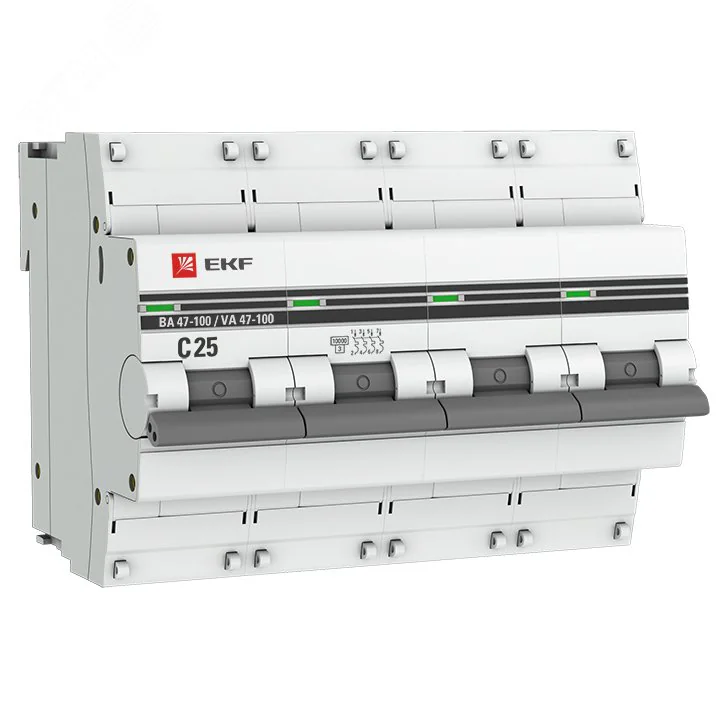 Автоматический выключатель 4P 25А (C) 10kA ВА 47-100 PROxima mcb47100-4-25C-pro