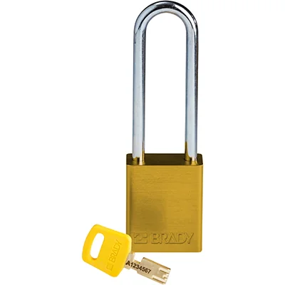 gws150285 - Замок SafeKey алюминиевый со стальной дужкой, высота дужки – 76 мм, диаметр дужки – 6.4 мм, алюминиевый корпус, размеры корпуса – 46х38х19 мм, цвет – желтый, 1 шт/упак