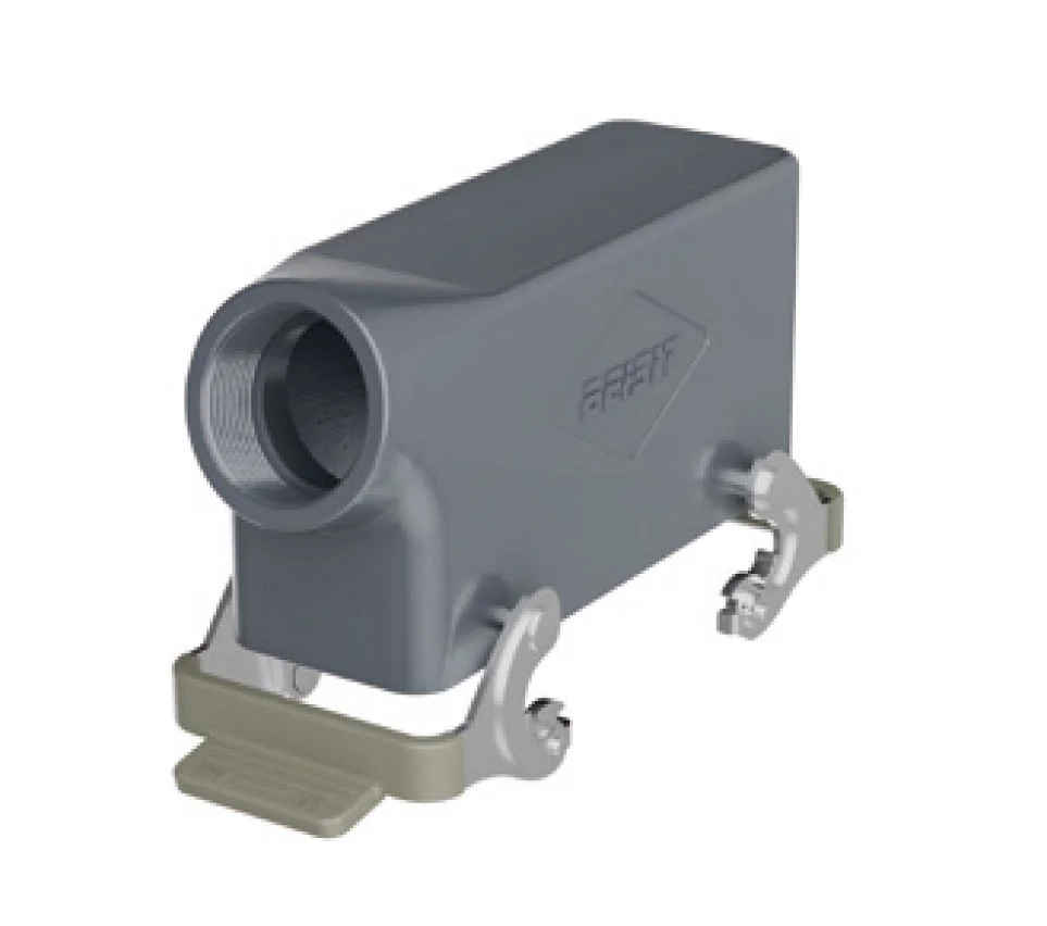 Крышка разъема H24B-SO-2L-PG13.5 - Крышка разъема на кабель, типоразмер 24B, стандартное исполнение, без уплотнителя, 1 отверстие с резьбой для кабельных вводов PG13,5, с боковым расположением, с двумя защелками, материал корпуса: алюминиевый сплав