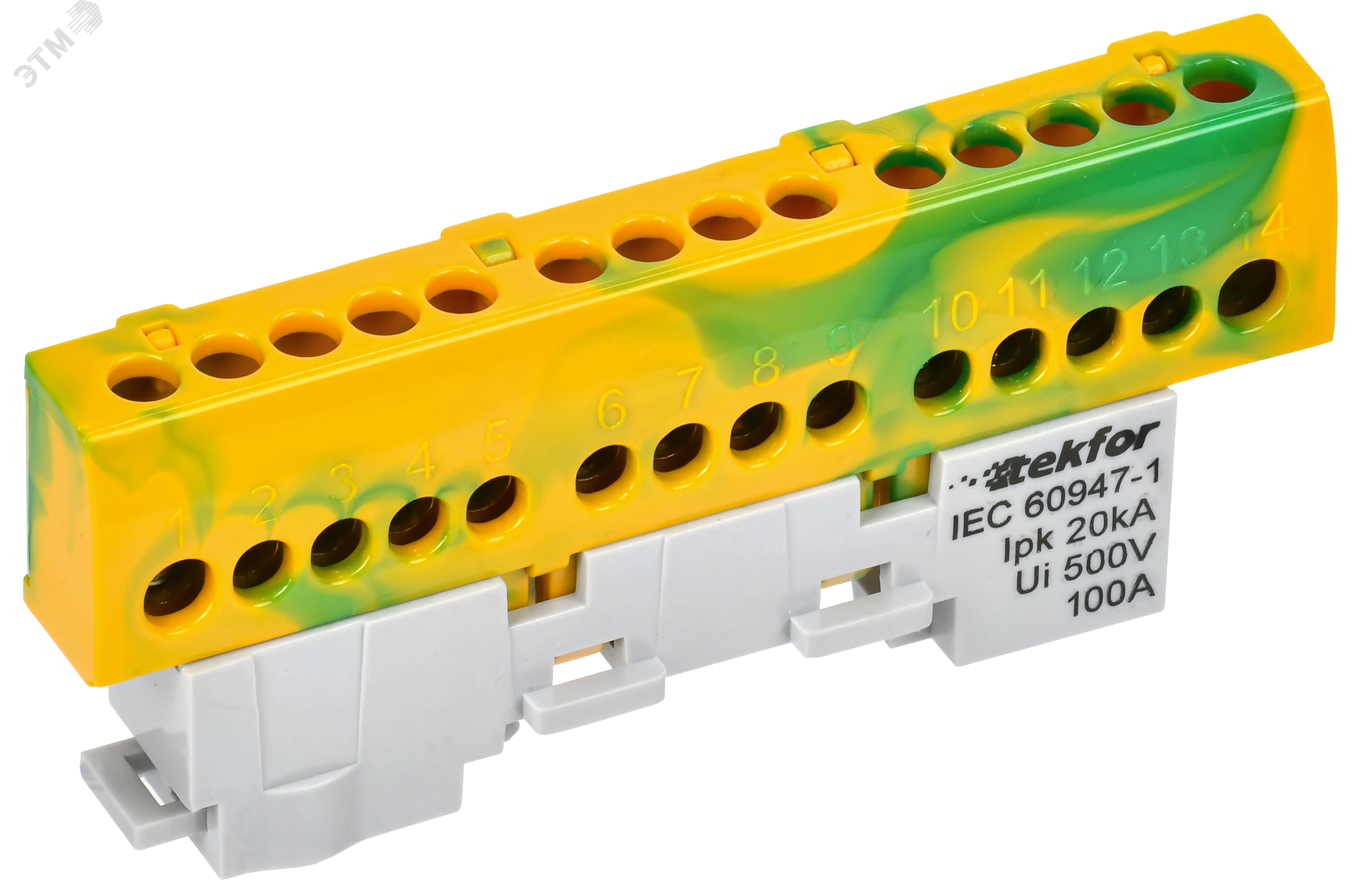 TEKFOR Шина PE земля изол на универсальном держателе 6х9-14-ЖЗ IEK TF-NN10-14-KL-K52