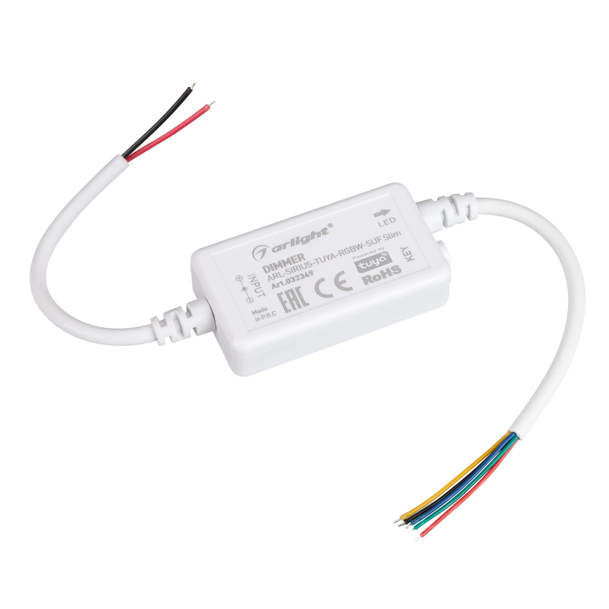 Диммер ARL-SIRIUS-TUYA-RGBW-SUF Slim (12-24V, 4x1.5A, 2.4G) 032349 - Контроллер четырёхканальный для RGBW светодиодных лент. Питание/рабочее напряжение 12-24VDC, максимальный ток 1.5A на канал, 4 канала, максимальная мощность 72-144W. Частота ШИМ 1.95kГц,