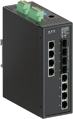 Коммутатор Wienet L2MS 8-4G-4SFP - Коммутатор серии WieNet, управляемый, 4 порта RJ45 скорость передачи 10/100/1000 MBit/s, 4 SFP порта 100BASE-FX / 1000BASE-X, номинальное напряжение: 9-48 VDC, монтаж: на DIN рейку, материал корпуса: алюминий