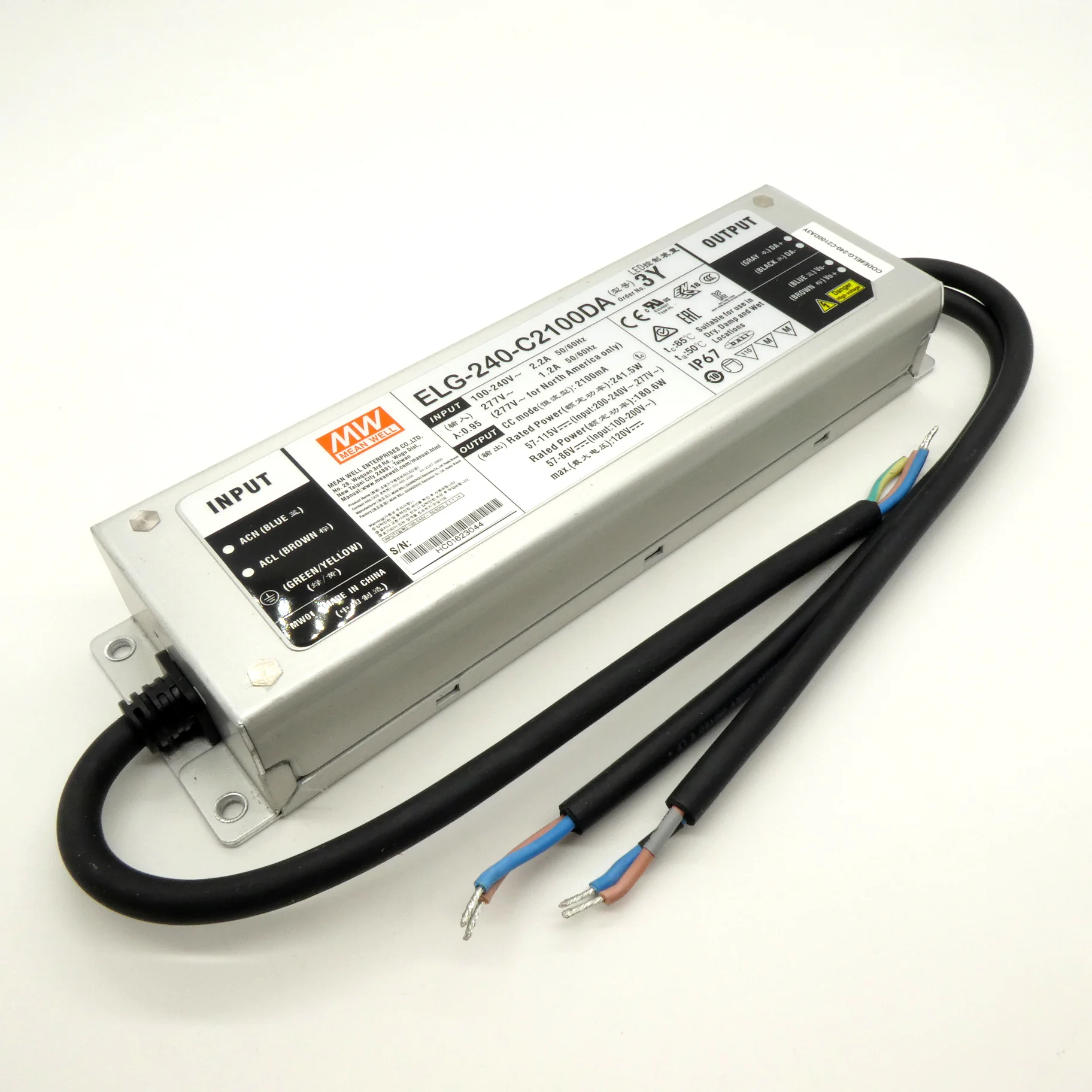 ELG-240-C2100DA-3Y - AC/DC драйвер электропитания светодиодов, 241.5Вт выход 57...115В 2100мА диммирование