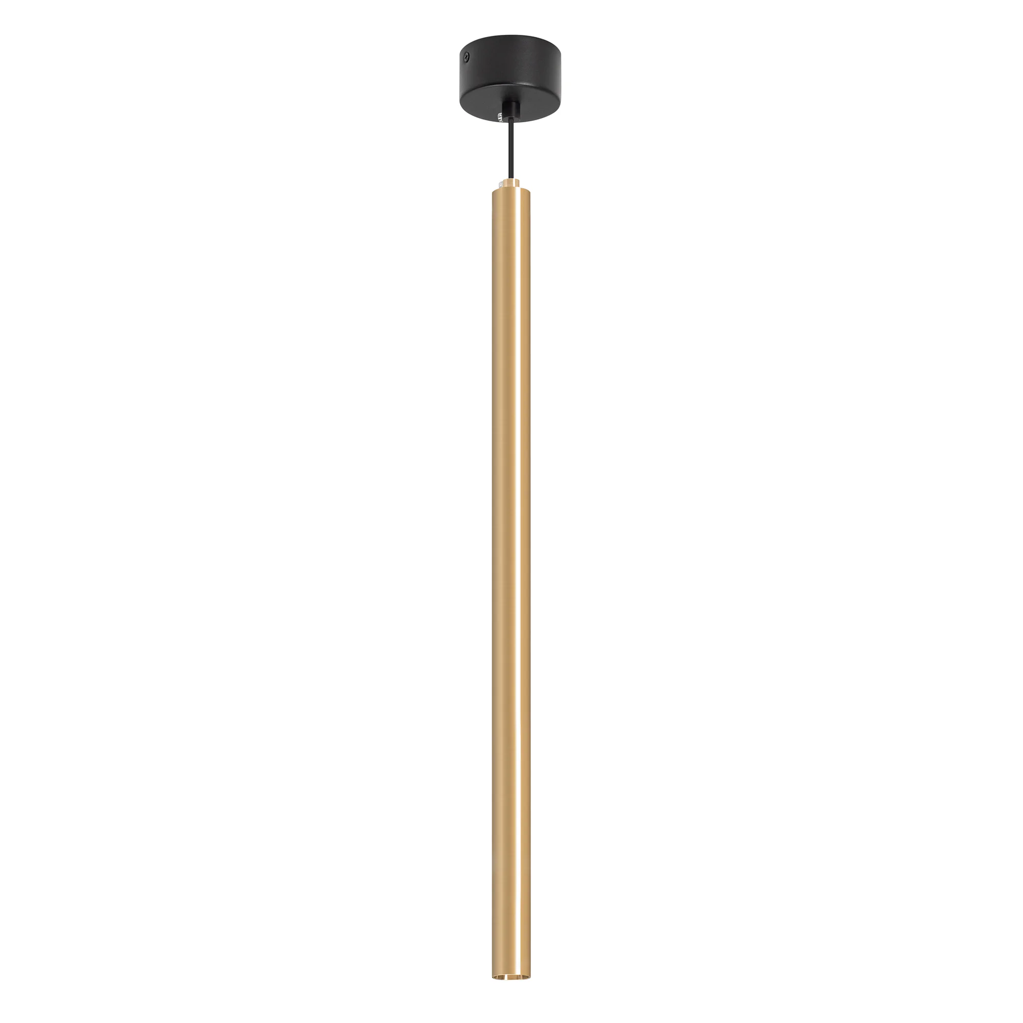 Светильник SP-PIPE-HANG-L600-R30-9W Day4000 (GD, 24 deg, 230V) 038643 - Подвесной светильник. Мощность 9 Вт, св. поток 561 лм, 64 лм/Вт, дневной 4000 K, CRI>90, угол 24°, напряжение питания 230 В. Золотой круглый корпус из алюминия, рассеиватель PC, степе