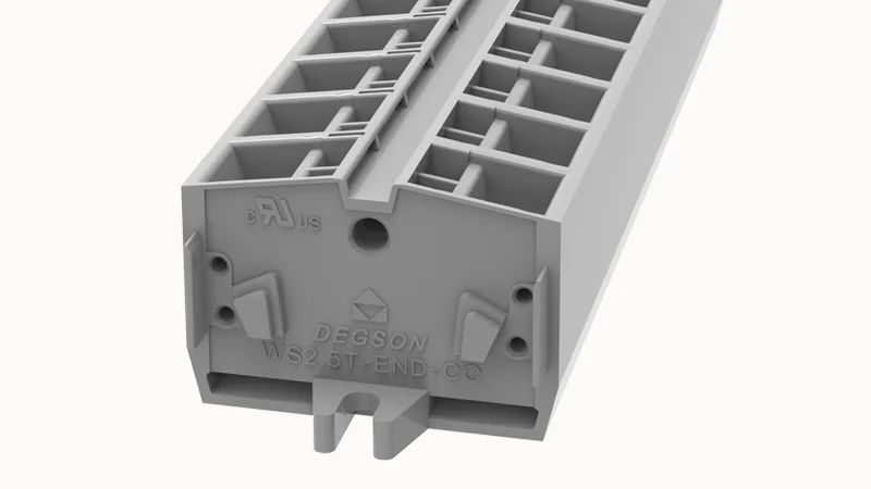 Проходная клемма WS2.5T-END-CO-01P-11 - Проходная клемма, 4 точки подключения, тип фиксации провода: пружинный, номинальное сечение: 2,5 мм кв., 24А, 800V, ширина: 10 мм, цвет: синий, тип монтажа: DIN35