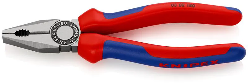 Пассатижи KN-0302180 - Плоскогубцы комбинированные с режущей кромкой, с многокомпонентыми рукоятками, длина 180мм