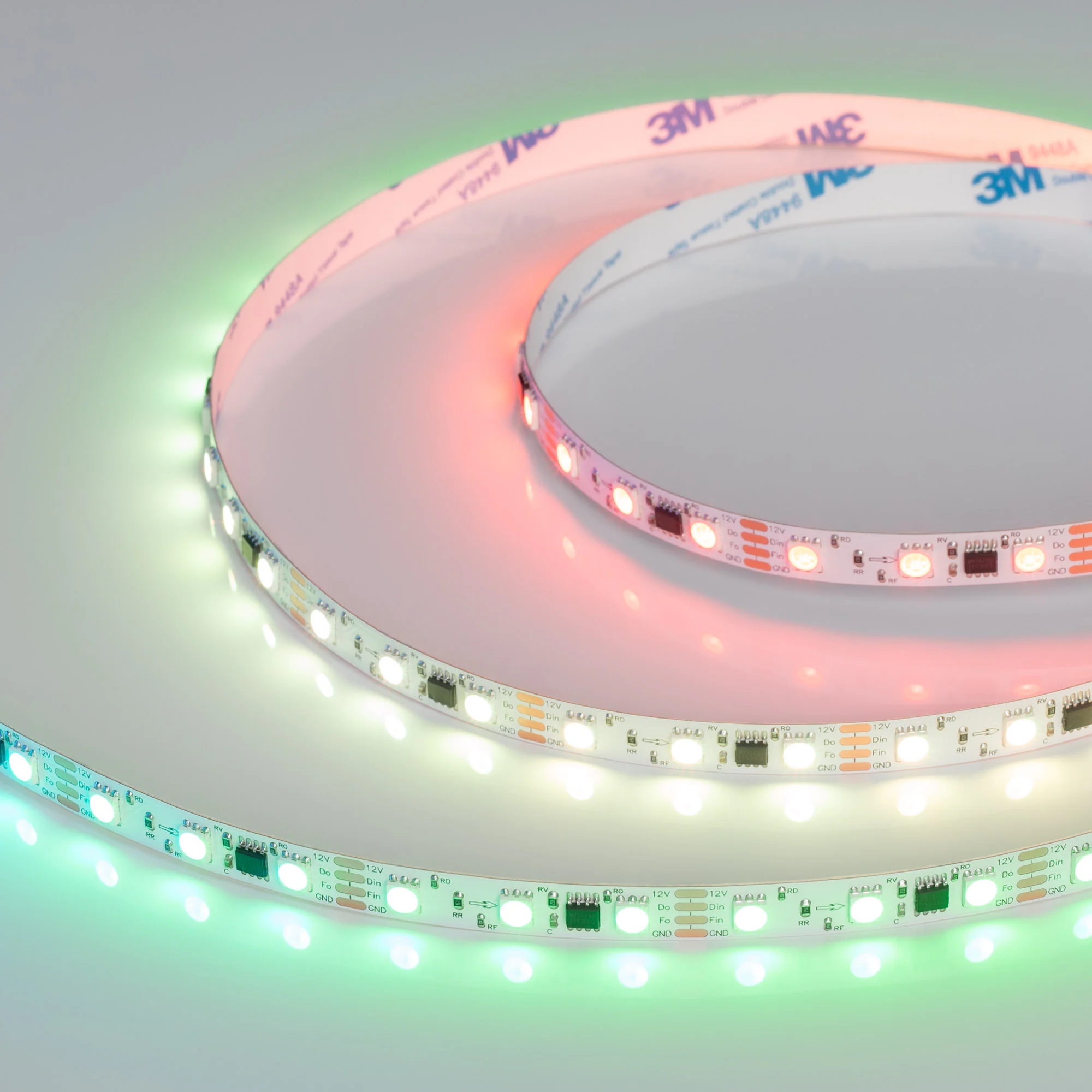 Лента SPI-B60-10mm 12V RGB-PX3-BPT (12 W/m, IP20, 5060, 5m) 039179 - Светодиодная лента SPI-B60, открытая IP20, с микросхемой MT16703. Светодиоды 5060, 60 шт/м (300 шт на 5 м), 1 pixel = 3 LED, обход битого пикселя - BPT, белая плата, скотч 3М. Цвет RGB, 