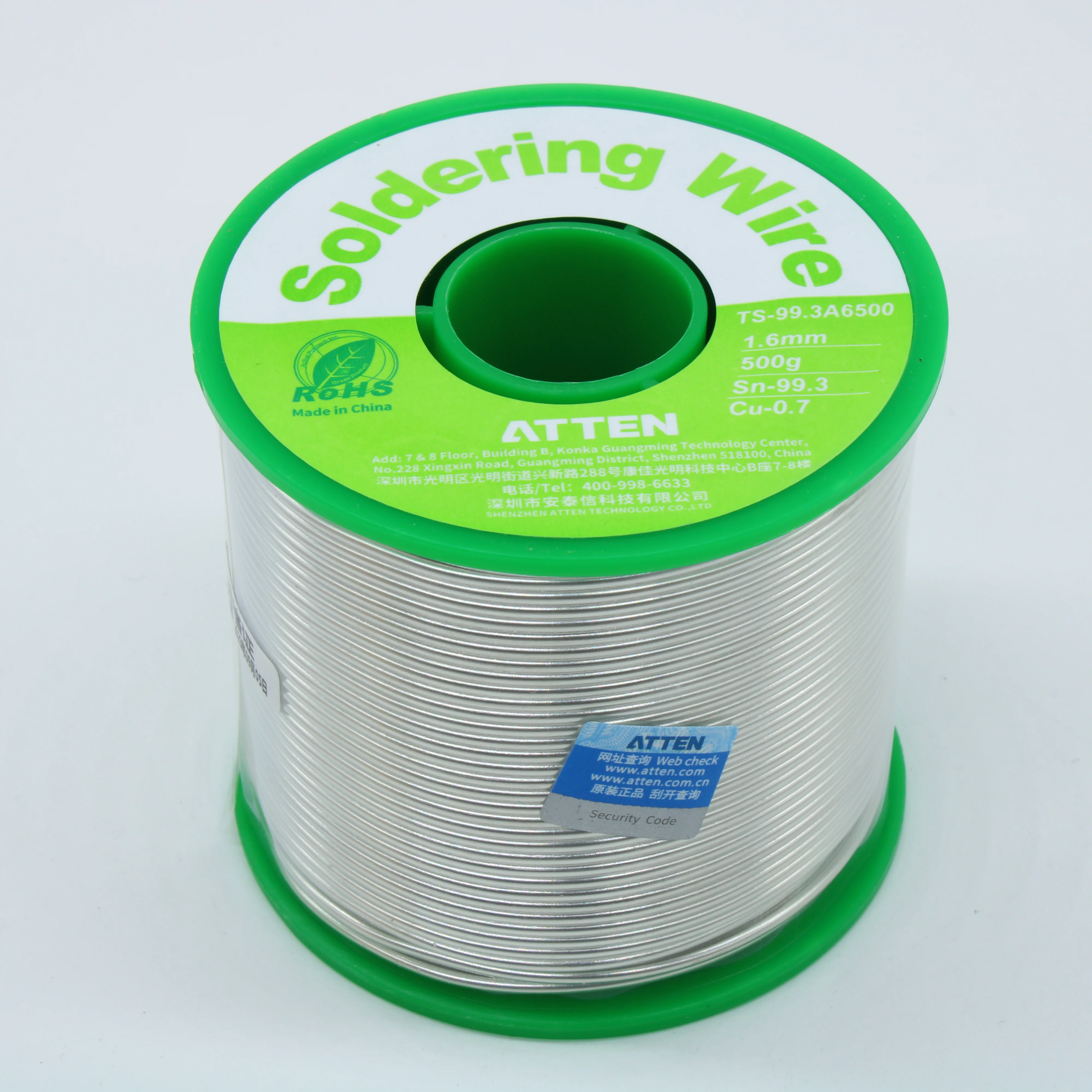 TS-99.3A6500 Sn99.3 Cu0.7 1.6мм 500г 2.2 - Бессвинцовый трехканальный трубчатый припой с флюсом 2.2% ROL0, температура плавления 217-220°С