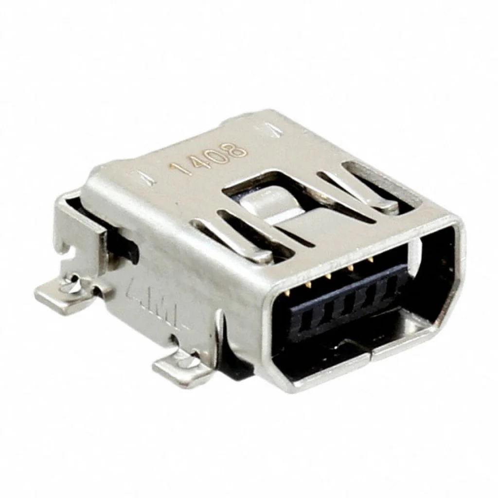 1734328-1 - Разъем Mini USB тип AB, USB 2.0, розетка, 5 вывод(-ов), Поверхностный Монтаж (SMD), Прямой Угол