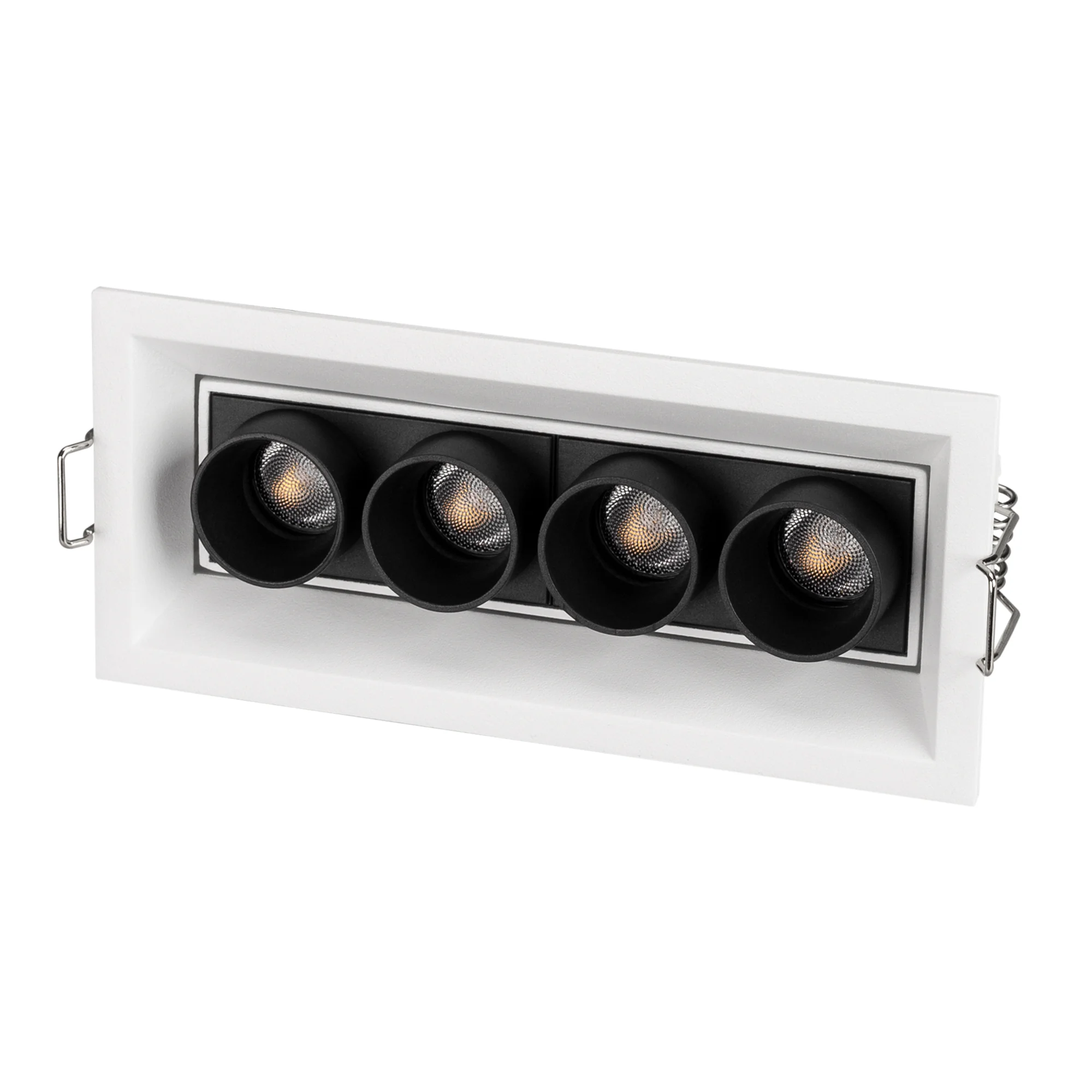 Светильник MS-ORIENT-BUILT-TURN-TC-S67x150-10W Day4000 (WH-BK, 30 deg, 230V) 032229 - Встраиваемый поворотный светильник. Мощность 10 Вт, св. поток 750 лм, 75 лм/Вт, дневной 4000 K, CRI>98, угол 30°, напряжение питания 230 В. Белый прямоугольный корпус из