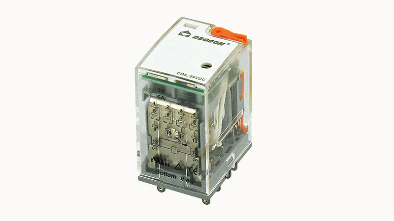 Реле без колодки DRPE-4C-LDR-D220 - Реле, 4 группы переключающих контактов, 5A, 220DC, материал контактов: Ag, светодиод + диод + тестовая кнопка