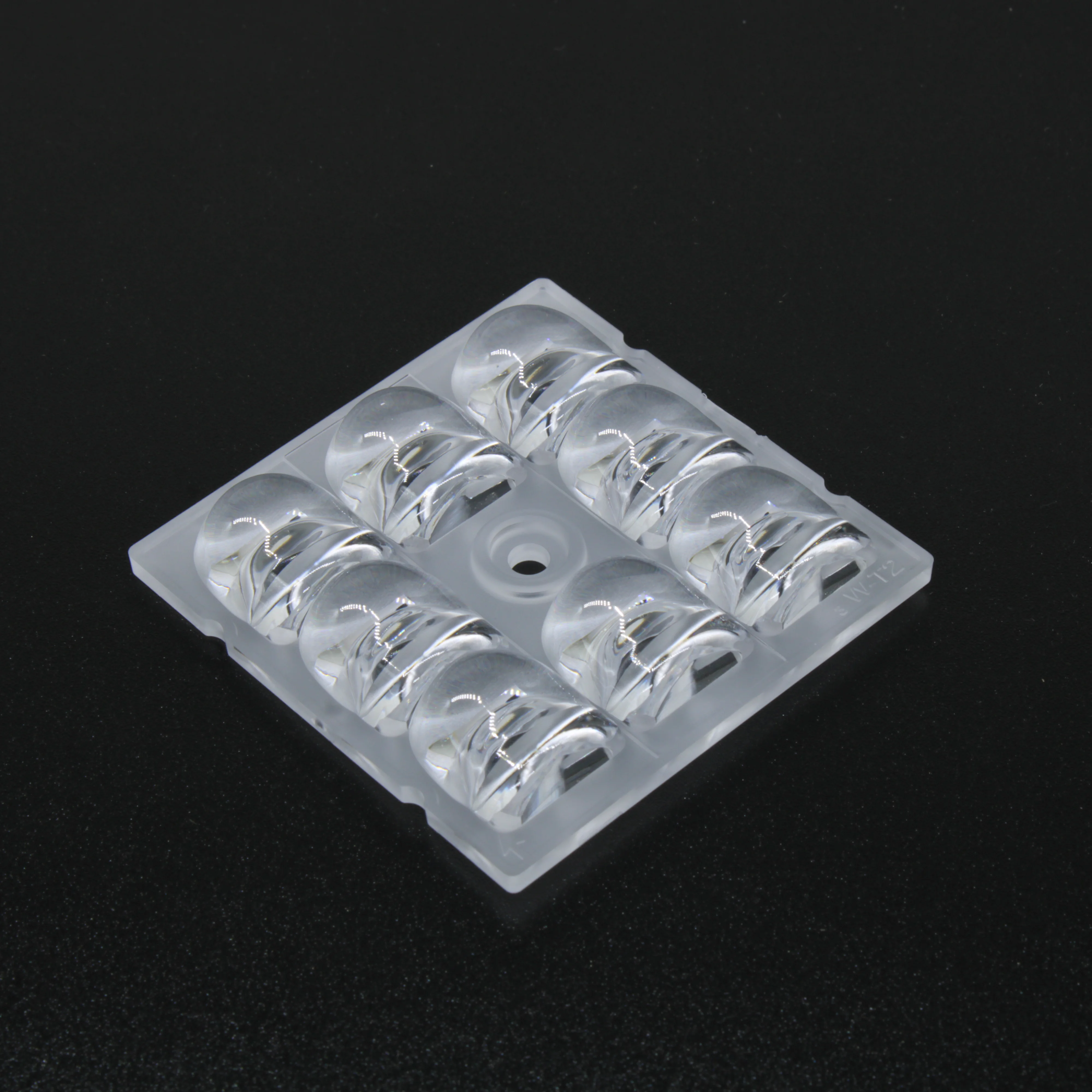 AJSP50D8LED45G - Групповая квадратная линза на 8 светодиодов 5050/3535/3030 , Asymmetric 45°,  50x50mm   H:8.11mm, PC