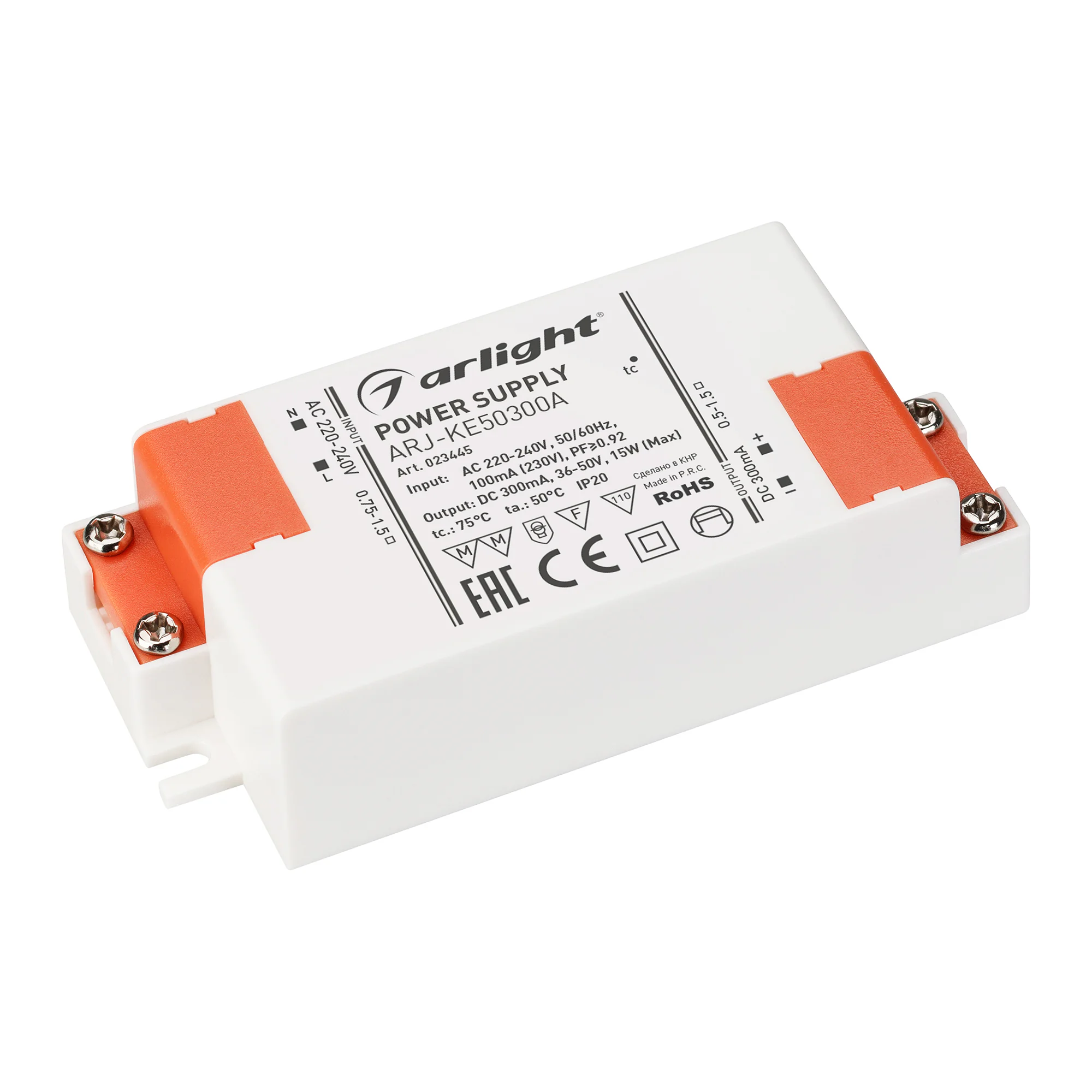 Блок питания ARJ-KE50300A (15W, 300mA, PFC) 023445 - Источник тока с гальванической развязкой для светильников и мощных светодиодов. Входное напряжение 220-240 VAC. Выходные параметры: 36-50 В, 300 mА, 15 Вт. Встроенный PFC >0.92. Негерметичный пластиковы