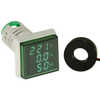 DMS-303 - Цифровой LED многофункциональный измеритель AC 60-500В/2-100А/0-99Гц, AD16-22VAHZS, зеленый, установка на панель в отв d=22мм