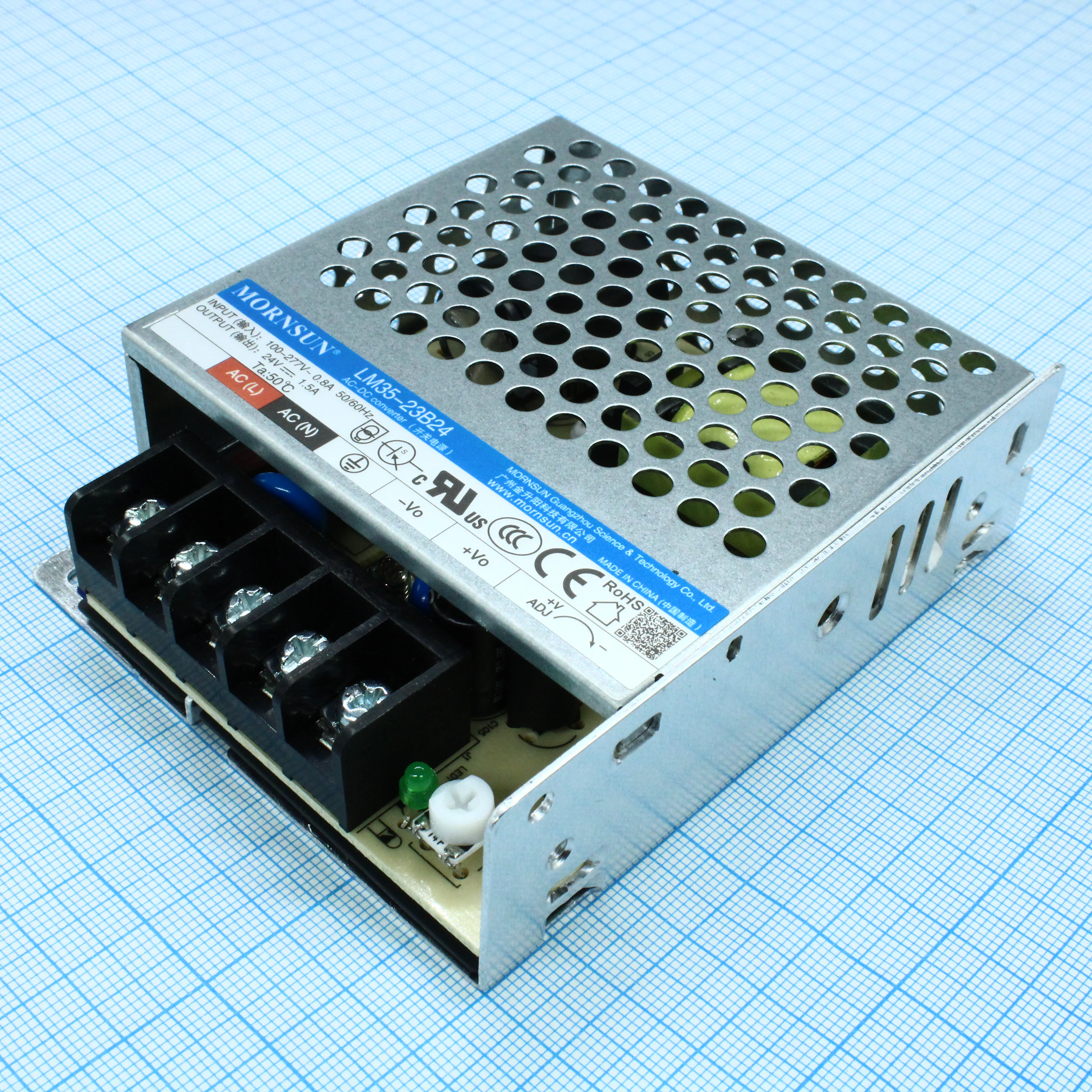 LM35-23B24 - AC-DC, 50Вт, вход 85...305В AC 47...63 Гц, выход 24В/1.5А, изоляция 4000В AC, в корпусе на шасси, -30...+70°C