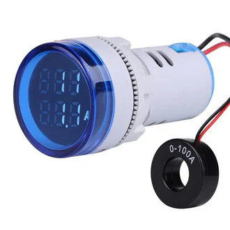 DMS-234 - Цифровой LED вольт-амперметр AC 50-500В/0-100А, AD16-22VAM, синий, установка на панель в отв d=22мм
