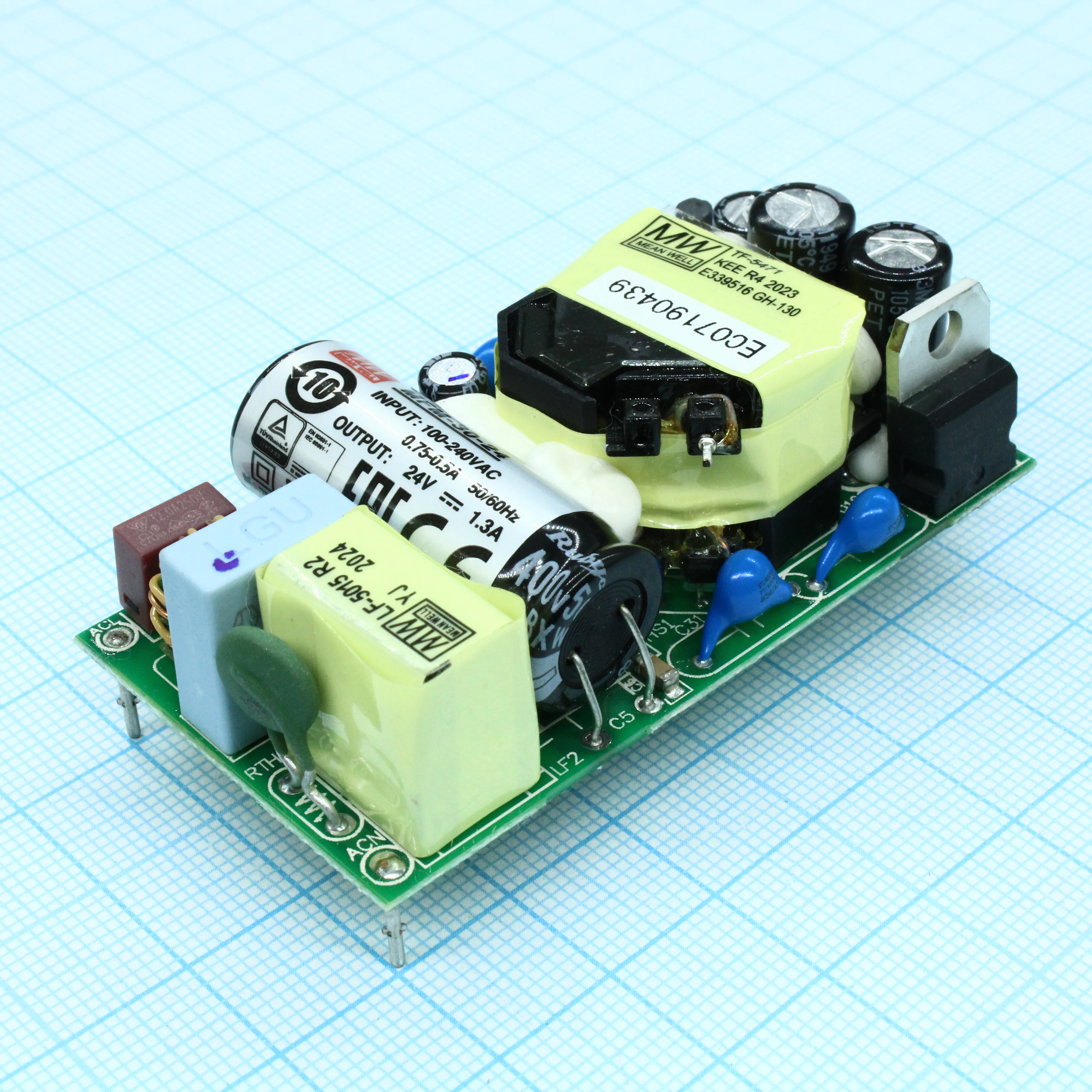 MFM-30-24 - AC-DC med, 31.2Вт, вход 80...264В AC 47...440 Гц, выход 24В/1.3А, изоляция 4000В AC, на плате 65.5х35х23мм, -40...+85°C